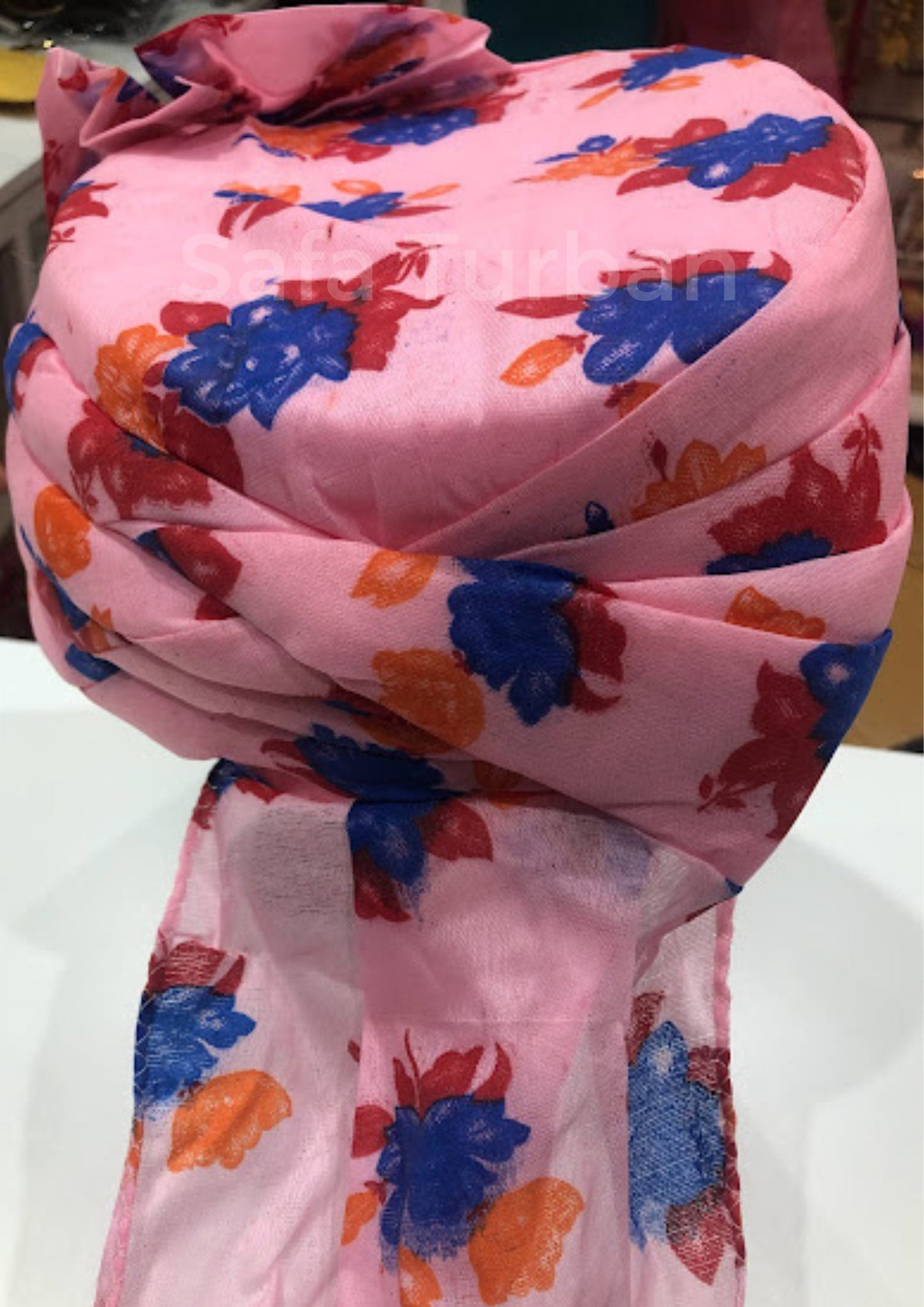 Baraati Wedding Turban- Pink Floral- Safa Turban/Pagdi/Premade Turban/ Wedding Safa/Turban/Pagdi for Men (Baraati/Family Turban)