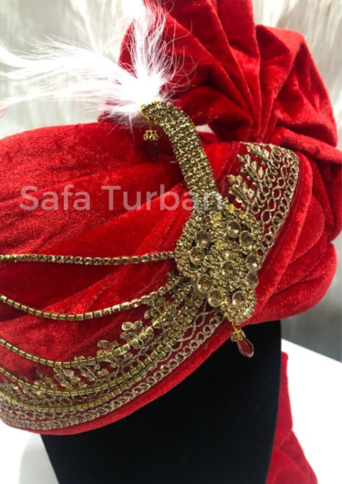 Groom Wedding Turban- Red Velvet Turban- Safa Turban/Pagdi/Premade Turban/ Wedding Safa/Turban/Pagdi for Men (Groom)/ Thalapa