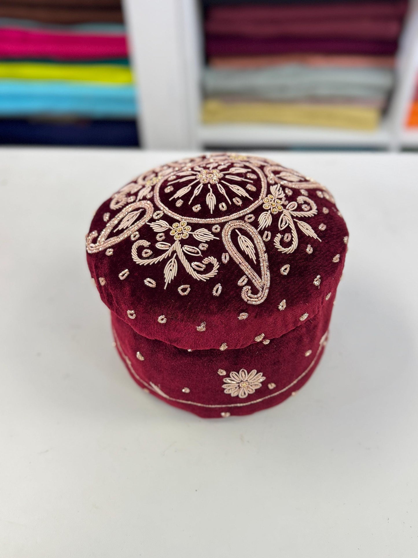 MULTI PURPOSE handcrafted velvet hand embroided Box- Trousseau Box- Bangle/jewellery/kaleere Storage Box