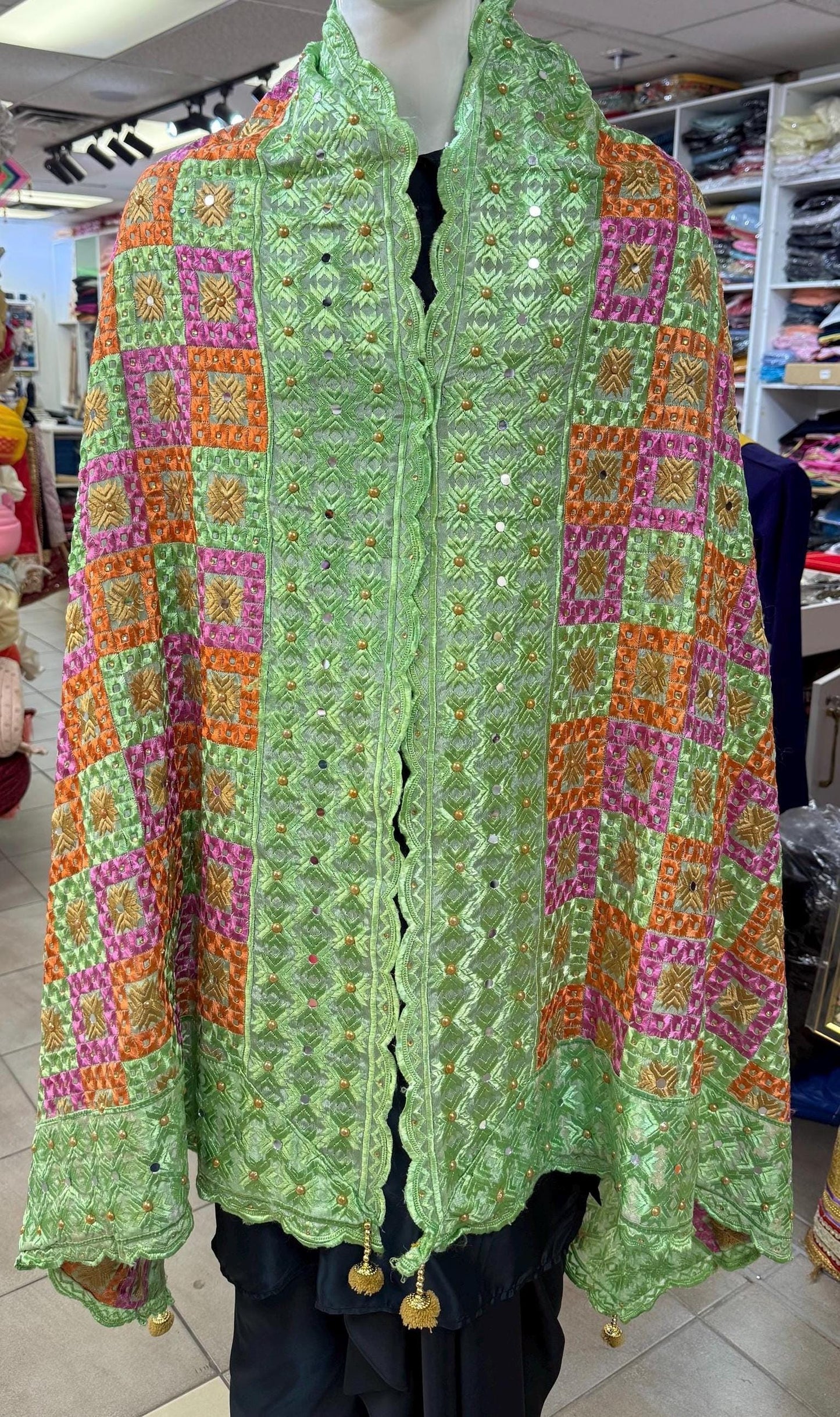 Phulkari Dupatta- Women's Phulkari Dupatta, Scarf, Multicolour Fulkari Chunni, Dupatta