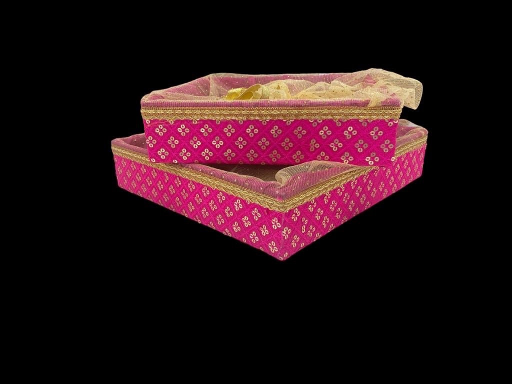 Fancy Gift Hamper Basket, Wedding Gift Packing Basket, Basket with Net, Wedding Hamper Trays, Pack of 2