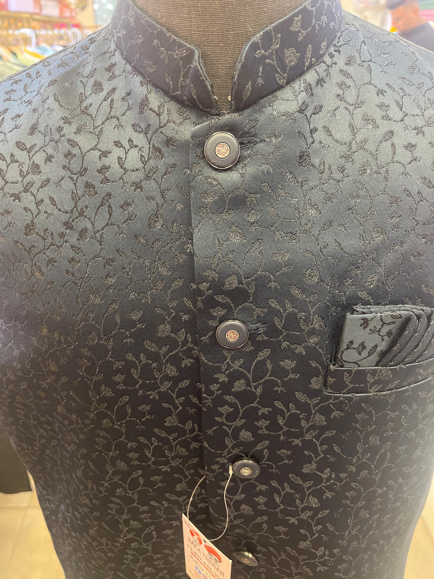 Designer Navy Blue Whote Floral Men Vests- Wedding Vest, Kurta Pajama Vest, Prom Party Dress, Casual Wear (Size available 38,40,42,44,46)
