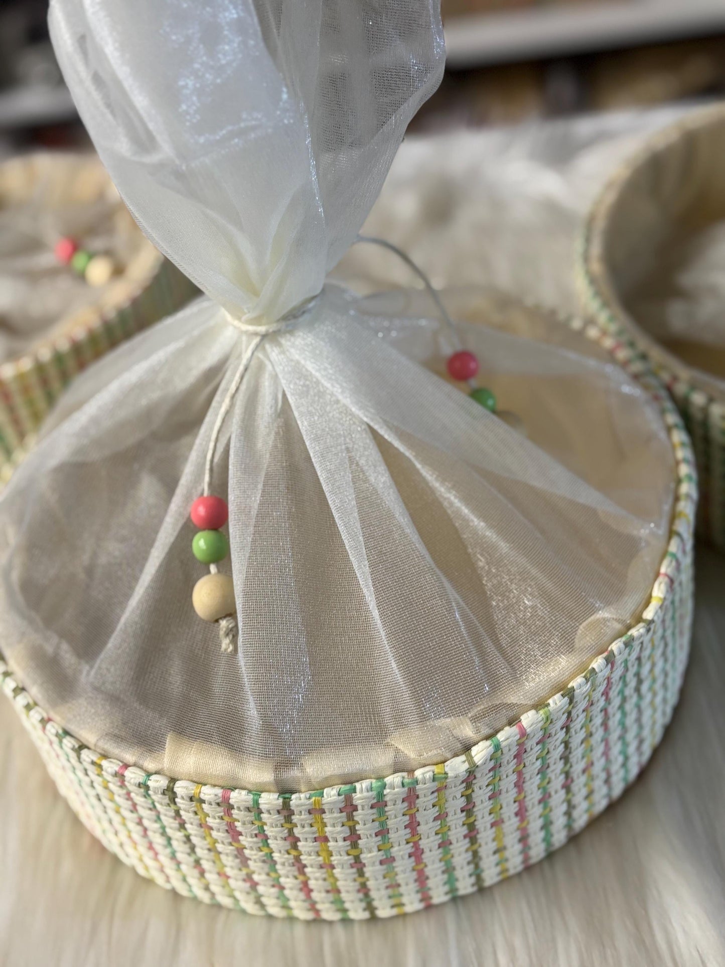 Fancy Gift Hamper Basket, Wedding Gift Packing Basket, Basket with Net, Wedding Hamper Trays, Pack of 3