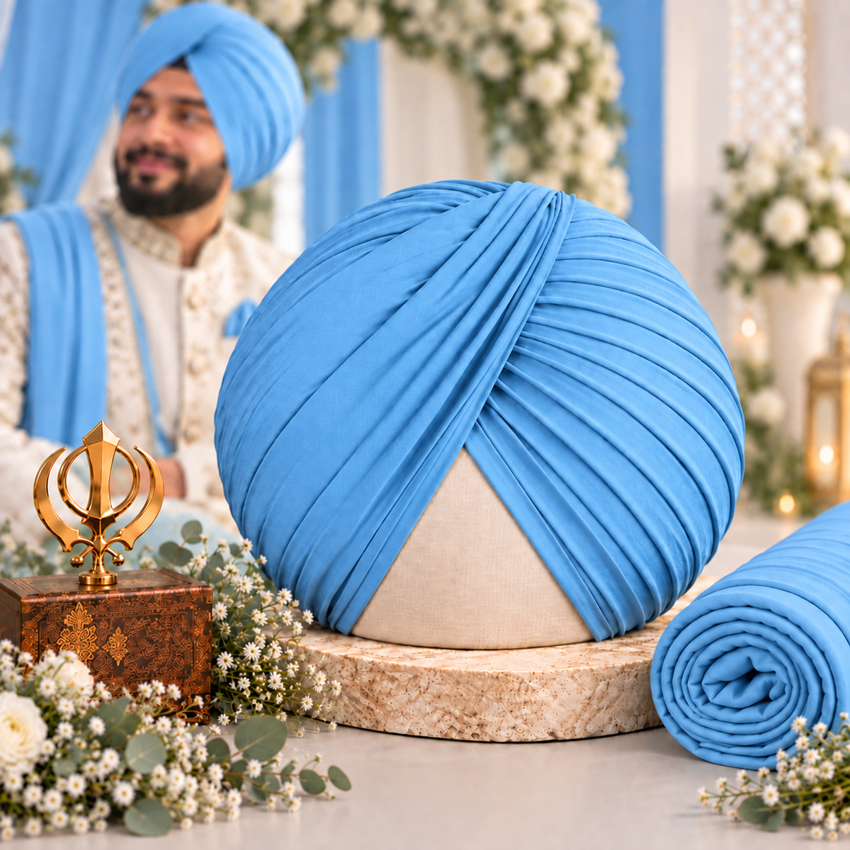 Sikh Turban- Deep Sky Blue (Full Voile and Rubia(Medium)/Half and Half Voile)