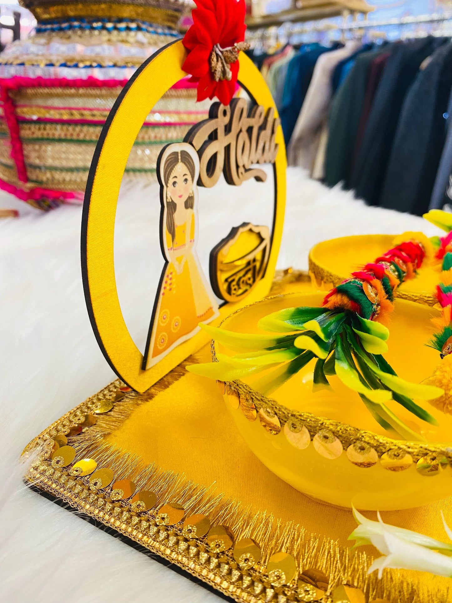 Wedding Accessories- Bride/Groom Mayian/ Haldi/ Maiyan/ Vatna Ceremony-Decorative  Wooden board and  2Bowls