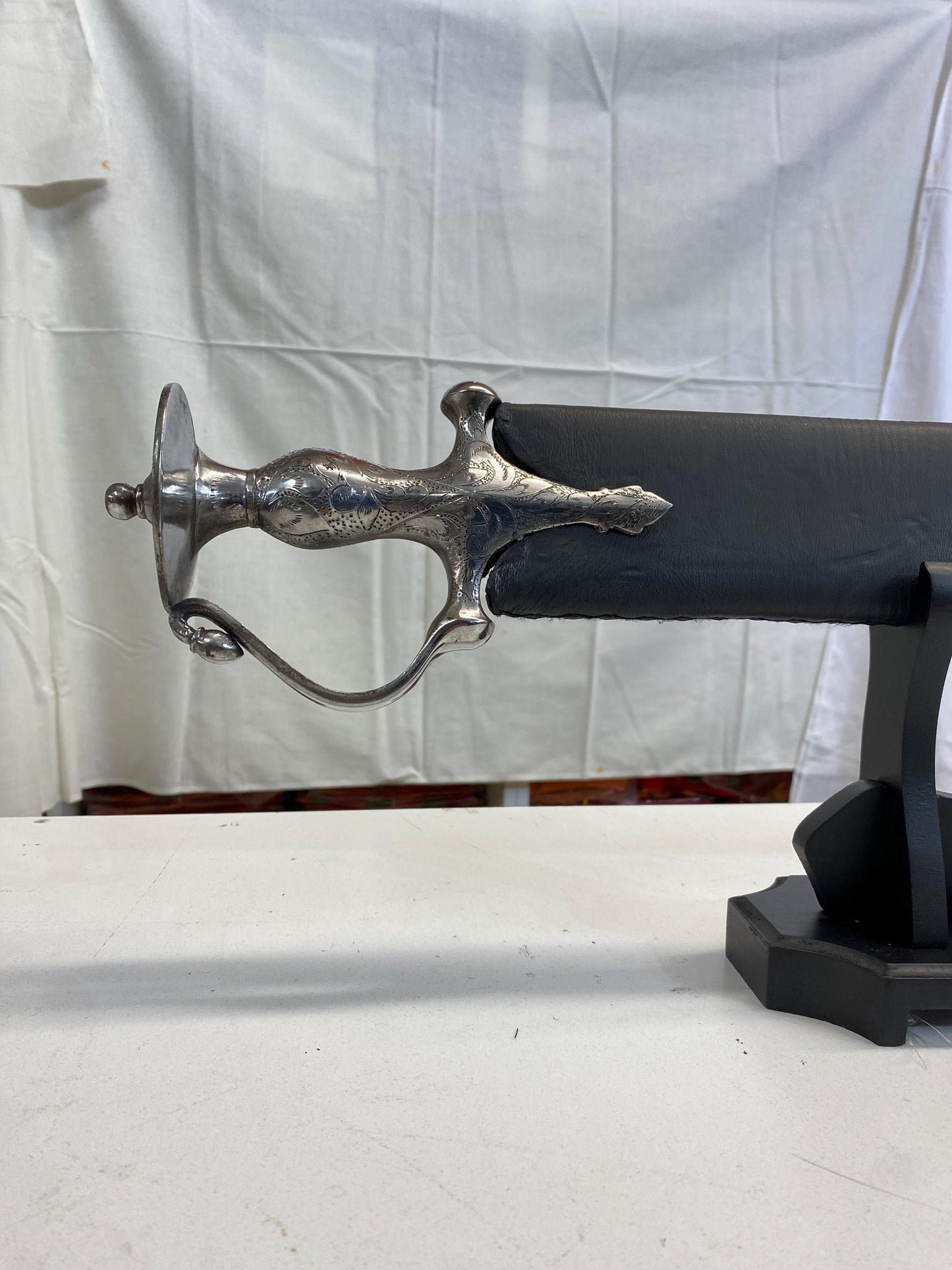 Indian Wedding Decorative Sword/Kirpan/Khanda- Blue Leather Khanda with hand engraving handle