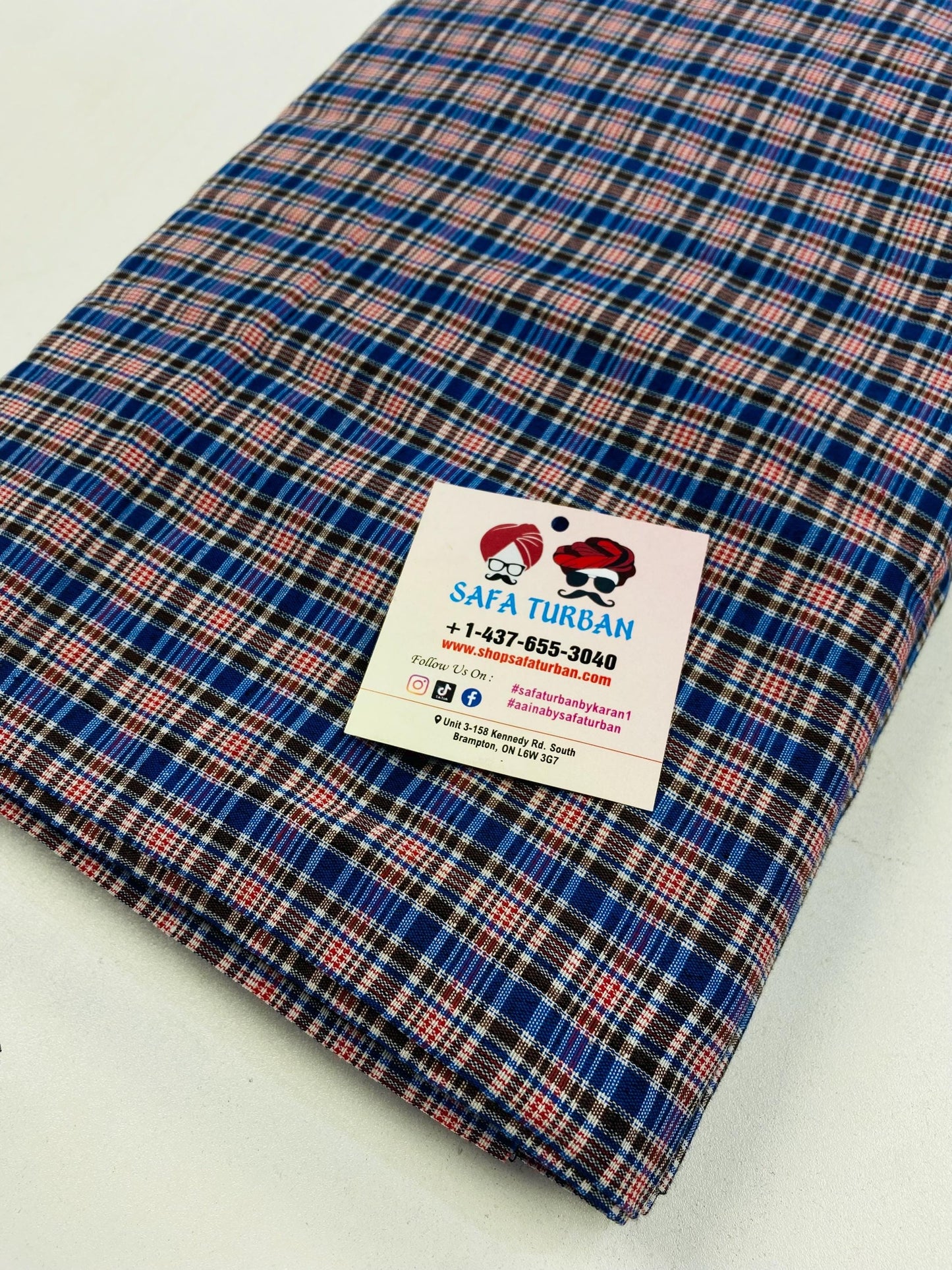 Sikh Desi Parna- Unstitched Royal Blue, Black and Red Check Turban (Dabbi wala Parna)