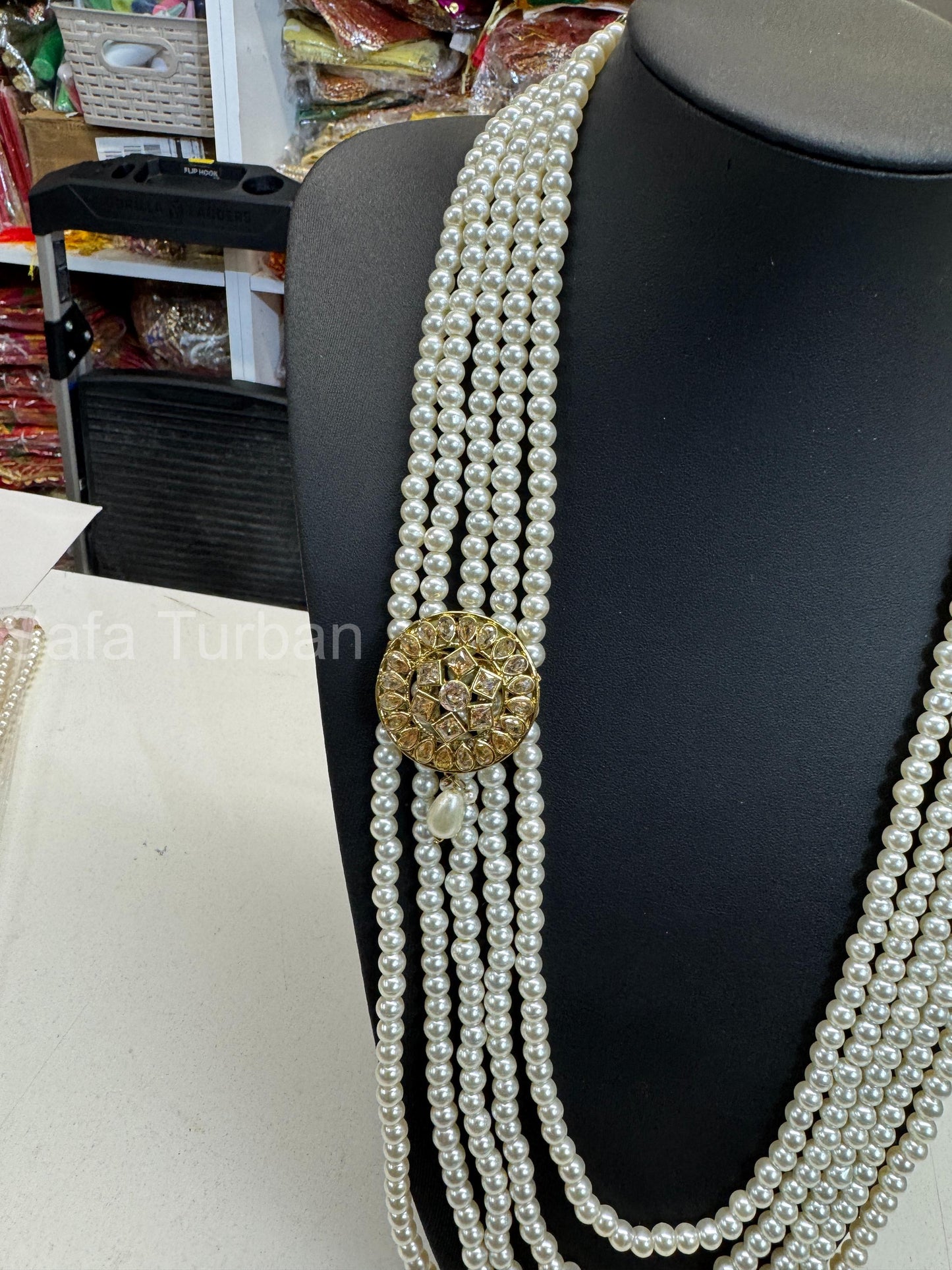 Indian Wedding-Pearl Necklace with Brooch, five Layered Maharaja Haar/ Necklace for Groom for Wedding