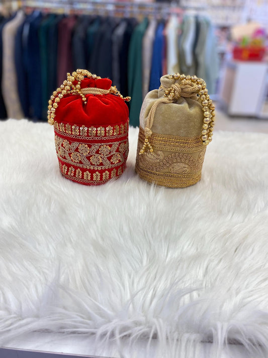 Designer Bridal Potli Bag for women with Embroidery and Embellished Stones