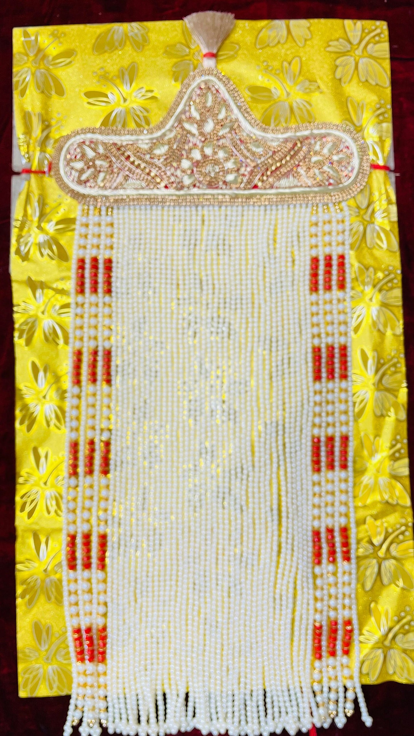 Indian Groom Sehra- Indian Wedding Accessories-Golden Sehra with Red and White Beads