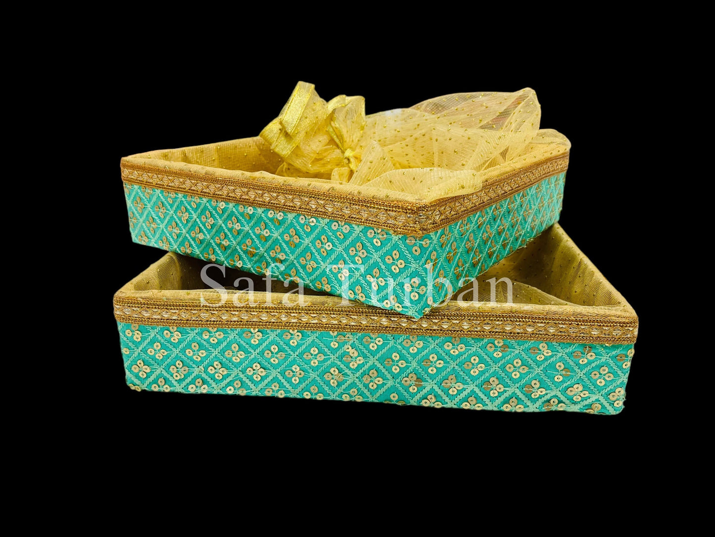 Fancy Gift Hamper Basket, Wedding Gift Packing Basket, Basket with Net, Wedding Hamper Trays, Pack of 2