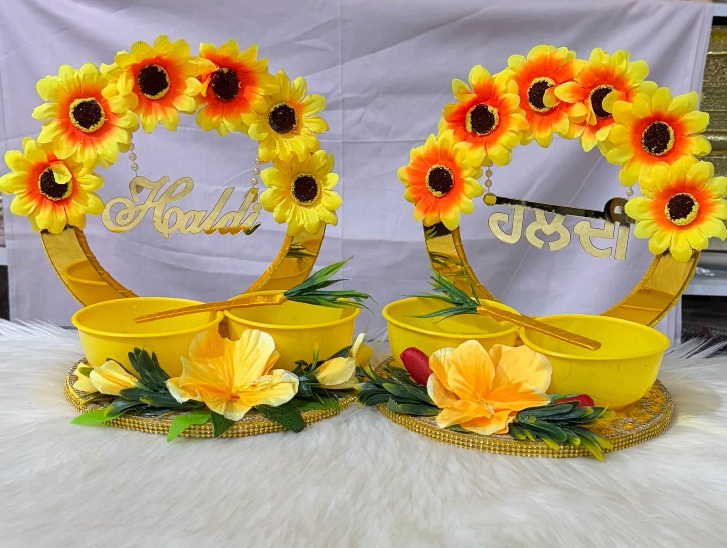 Wedding Accessories- Bride/Groom Mayian/ Haldi/ Maiyan/ Vatna Ceremony-Decorative  Wooden board and  2Bowls