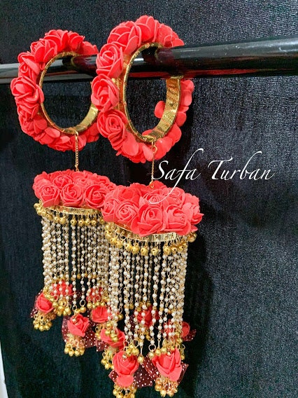 Indian Wedding Accessories-  Red Flowers Kalire / Punjabi Hand Kalire for Bride/Indian Bride