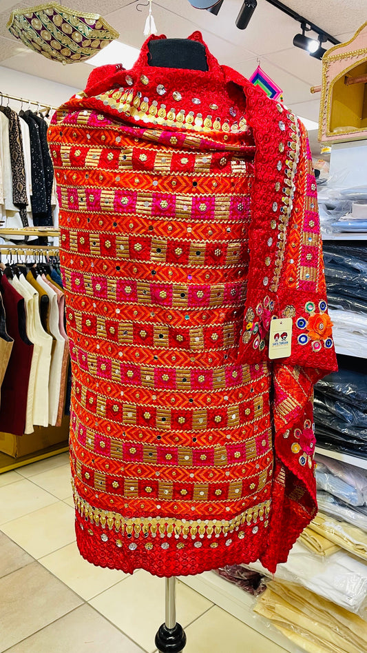 Phulkari Dupatta- Women's Phulkari Dupatta, Scarf, Multicolour Phulkari Chunni, Dupatta