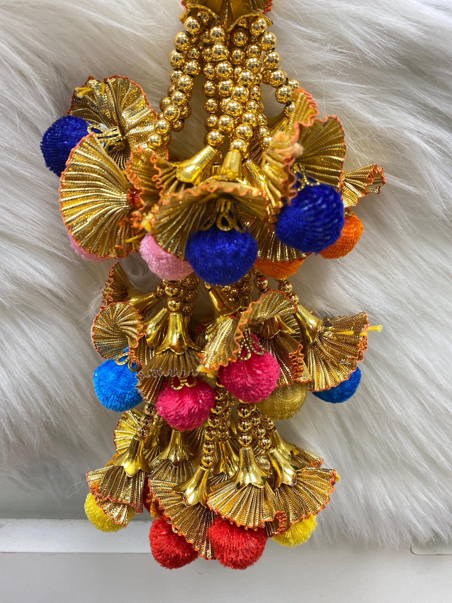 Punjabi Multi Colour Fabric Parandi Tassles Hair Extensions with Beads for Women and Girls (Sold per piece)