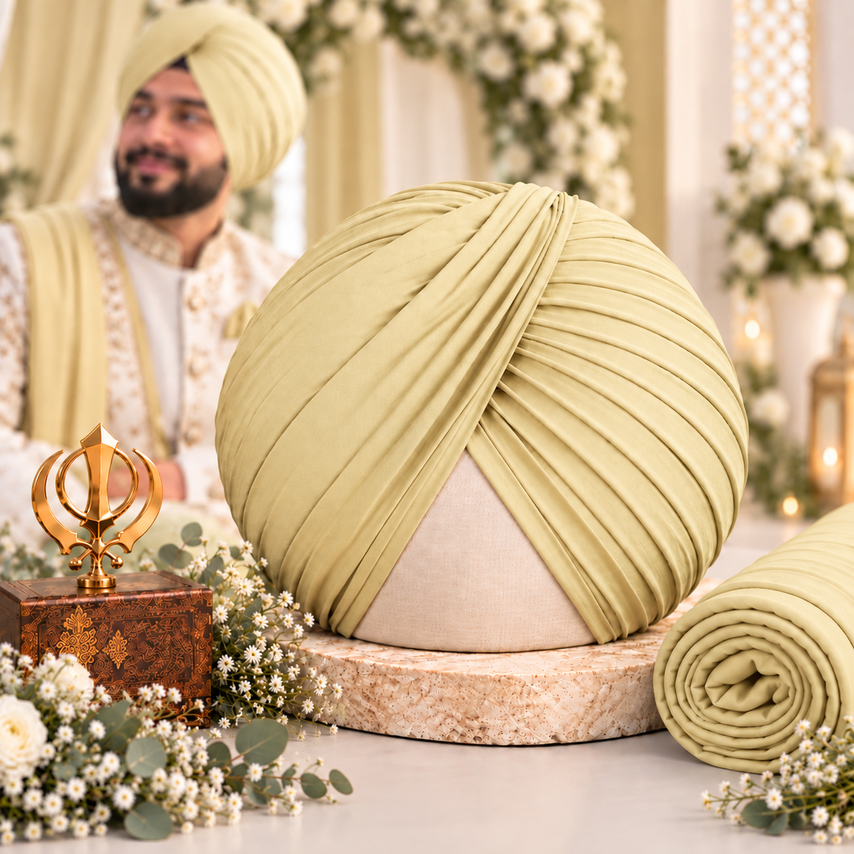 Sikh Turban- Summer Yellow (Full Voile and Rubia(Medium)/Half and Half Voile)