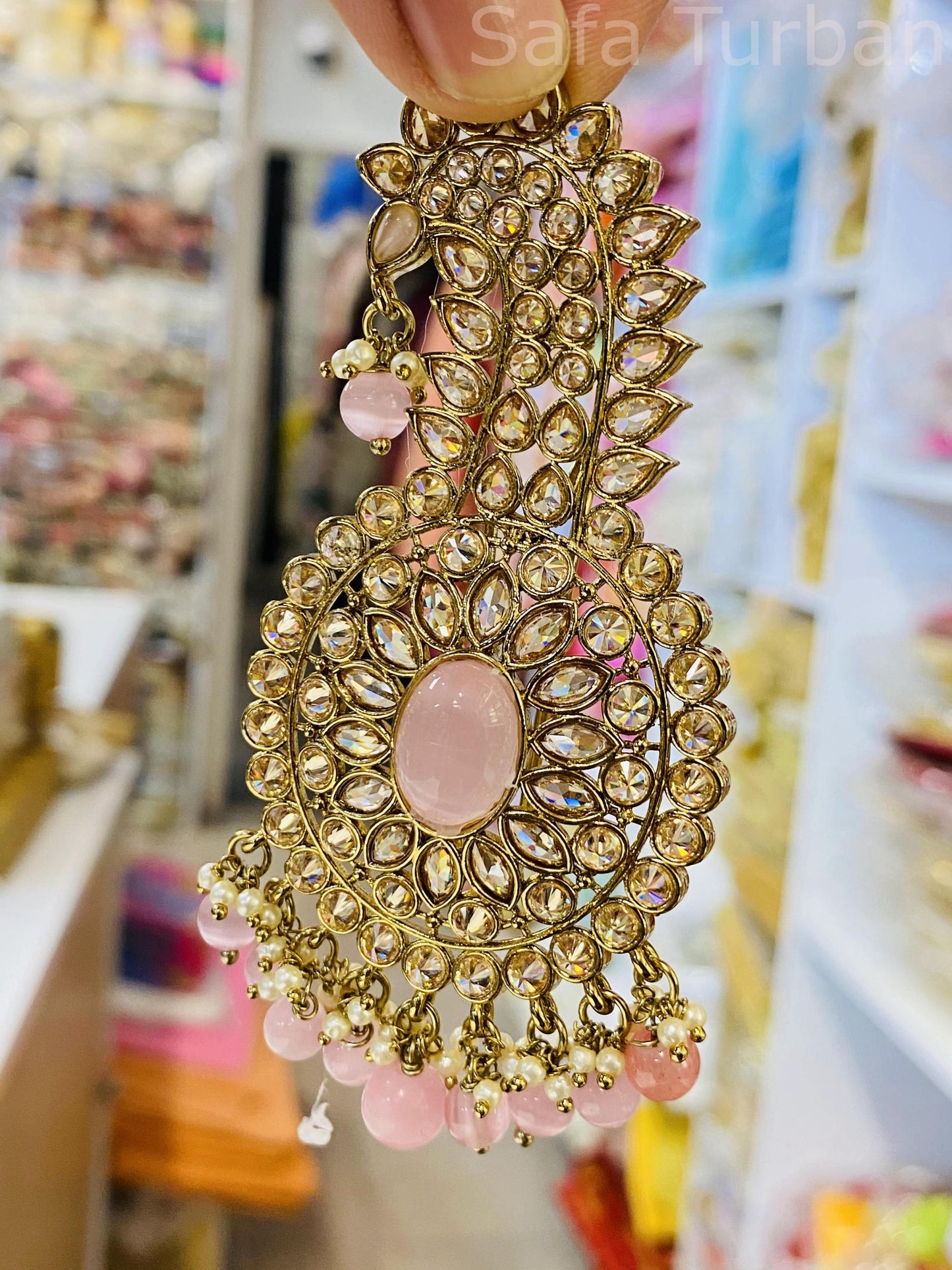 Indian Groom Wedding Accessories- Peach- Pachi Kundan Kalangi/Kalgi for Men's Safa/Groom Pagdi