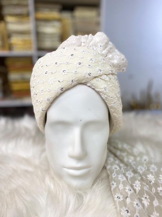 Groom Wedding Turban- Beigh/Cream Chikankari Adjustable Turban(with velcro)- Safa Turban/Pagdi/Premade Turban/ Wedding Safa/Turban