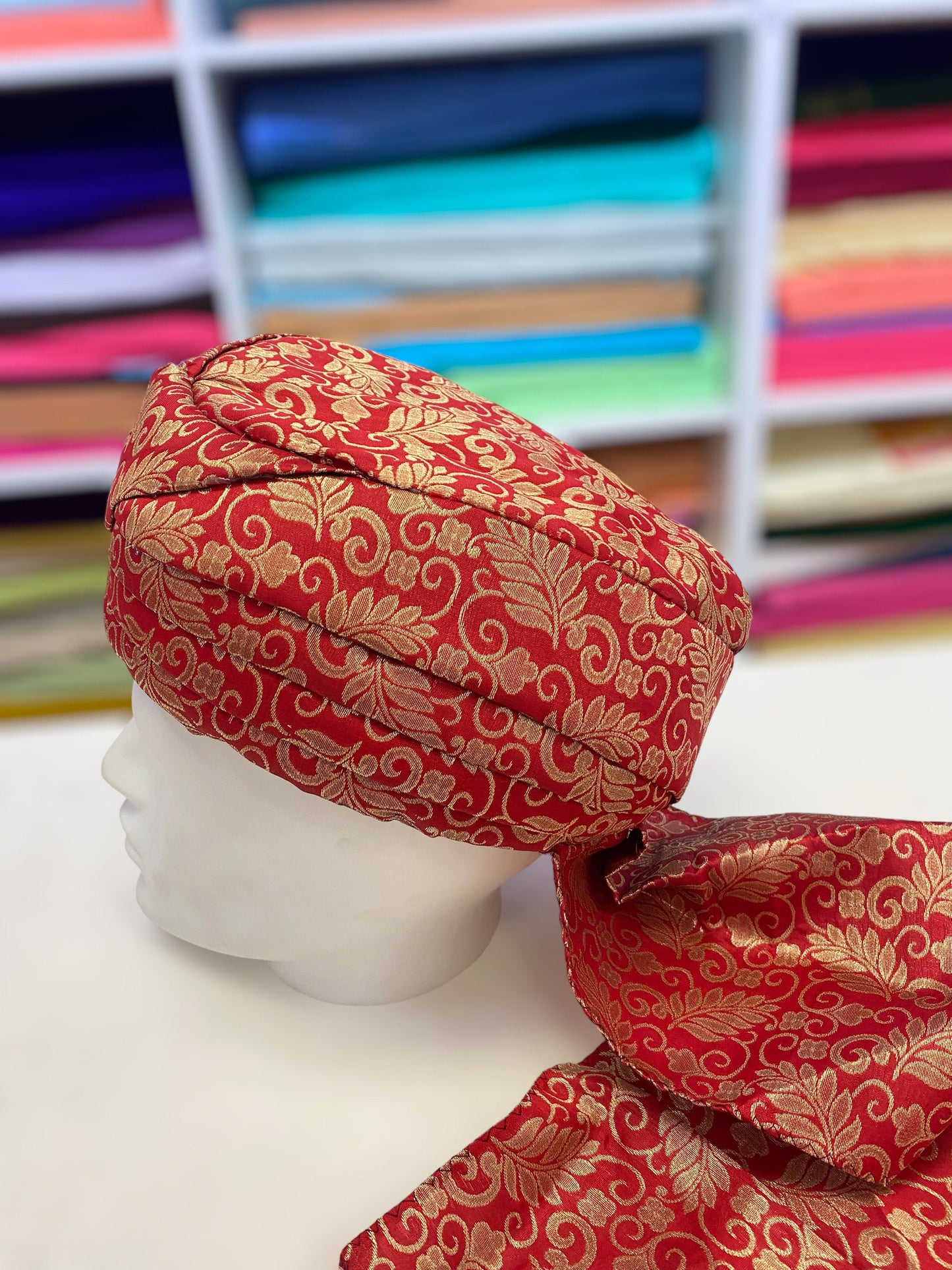 Groom Wedding Turban-Red Silk Turban- Safa Turban/Pagdi/Premade Turban/ Wedding Safa/Turban/Pagdi for Men (Groom)/ Thalapa