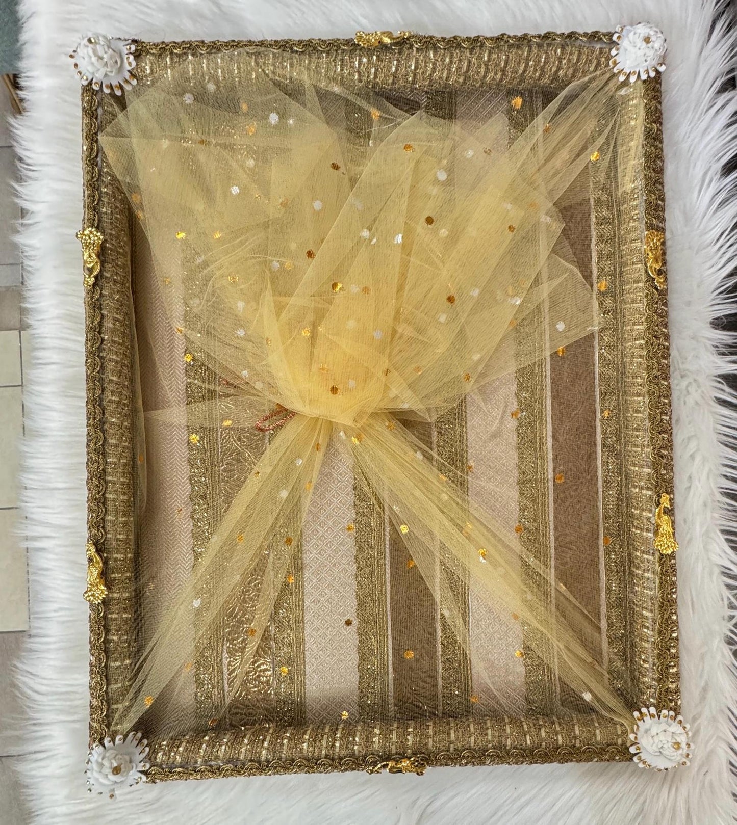 Gifting Best Wishes Wedding/Shagun Tray/Gift/Packing Tray/Decorative multicoloured Tray with Golden Work