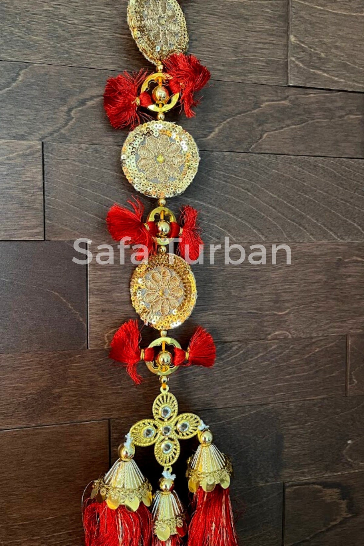 Punjabi Golden/Red Coloured Fabric Parandi Tassles Hair Extensions with Beads for Women and Girls (Sold per piece)