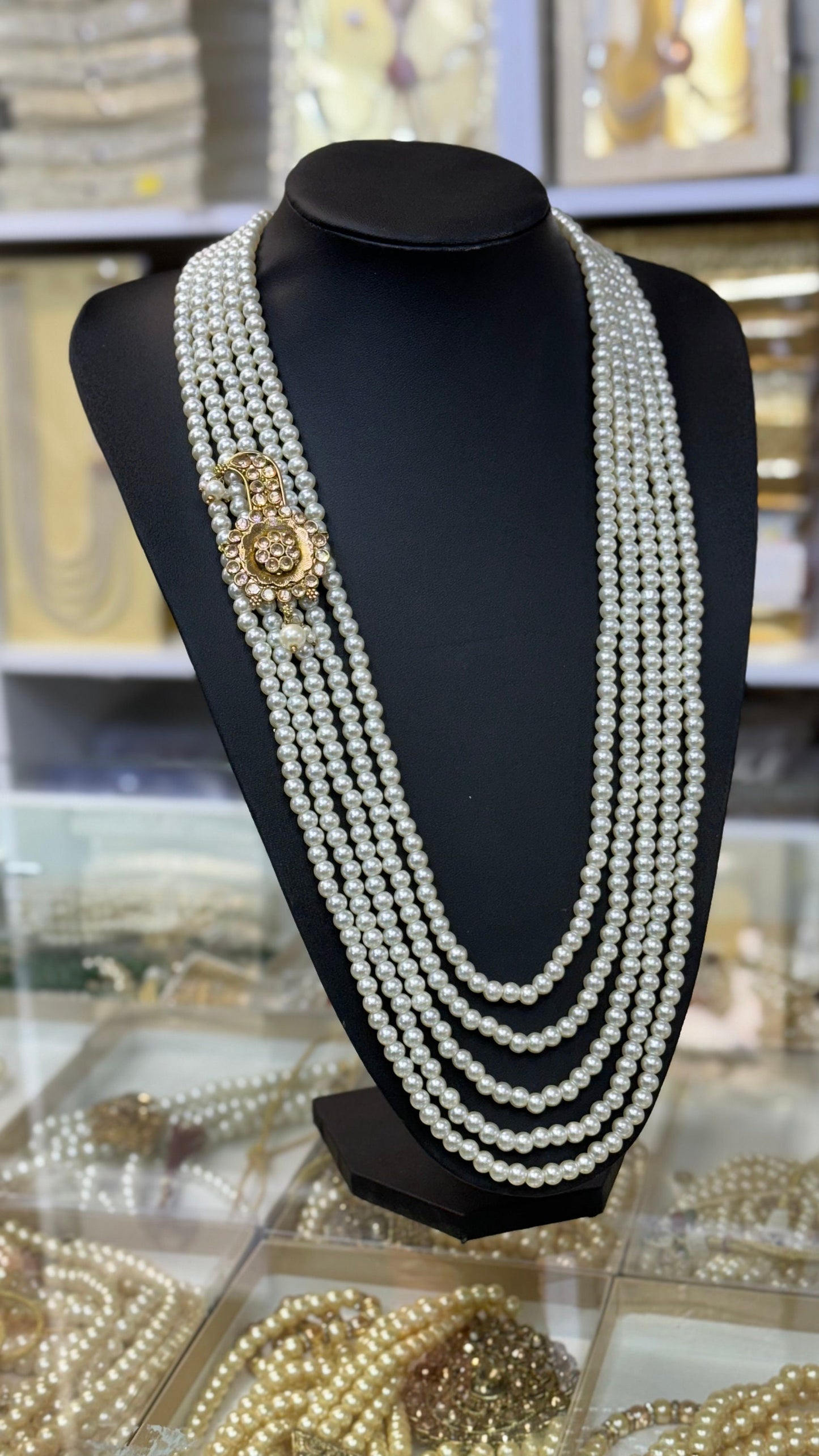 Indian Wedding- Pearl Stone Five Layer  Studded Necklace for Men/Groom for Wedding