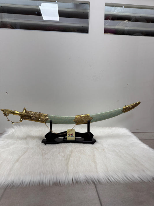 Indian Wedding Decorative Sword/Kirpan- Green  Sword with Golden handle/For wedding purpose/Indian Wedding Sword