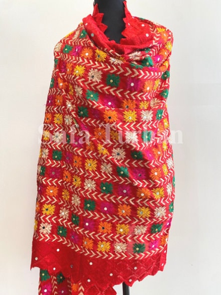 Phulkari Dupatta- Women's Phulkari Dupatta, Scarf, Multicolour Phulkari Chunni, Dupatta