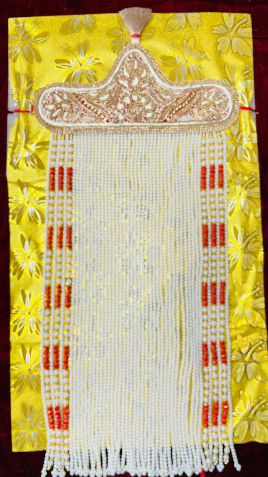 Indian Groom Sehra- Indian Wedding Accessories-Golden Sehra with Red and White Beads