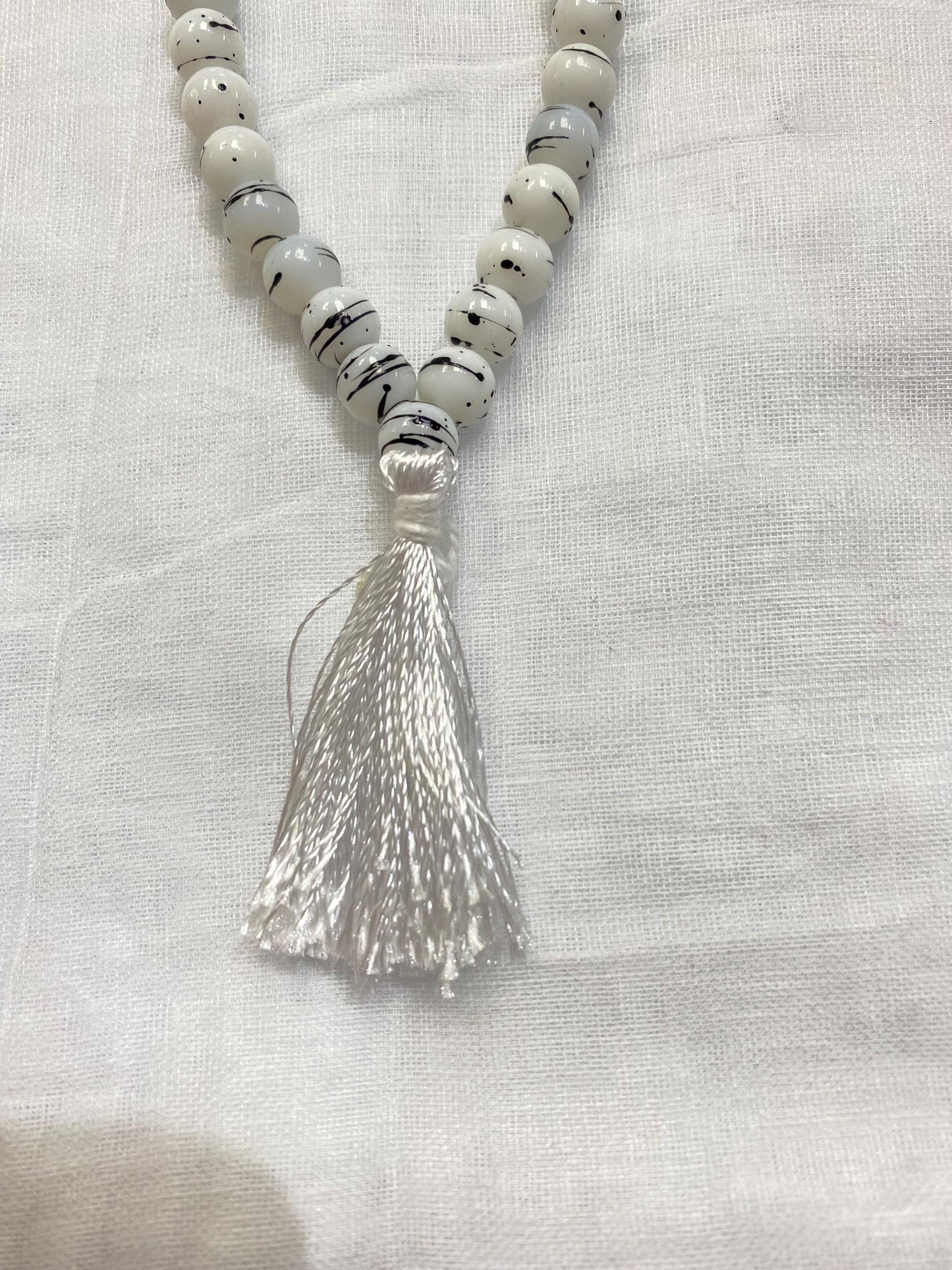 Crystal Bead Simarna – White & Black | Sikh Simarna | Naam Simran Prayer Beads