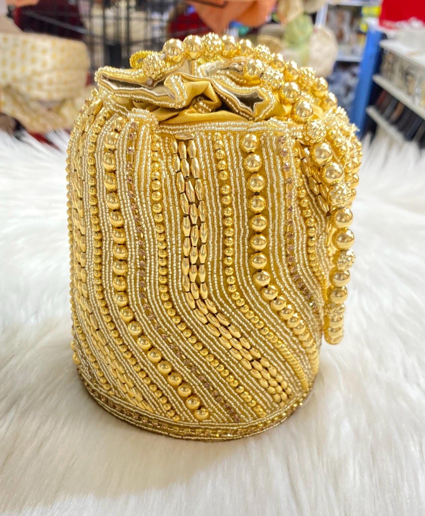 Designer Bridal Potli Bag for women with Embroidery and Embellished Stones- Gold