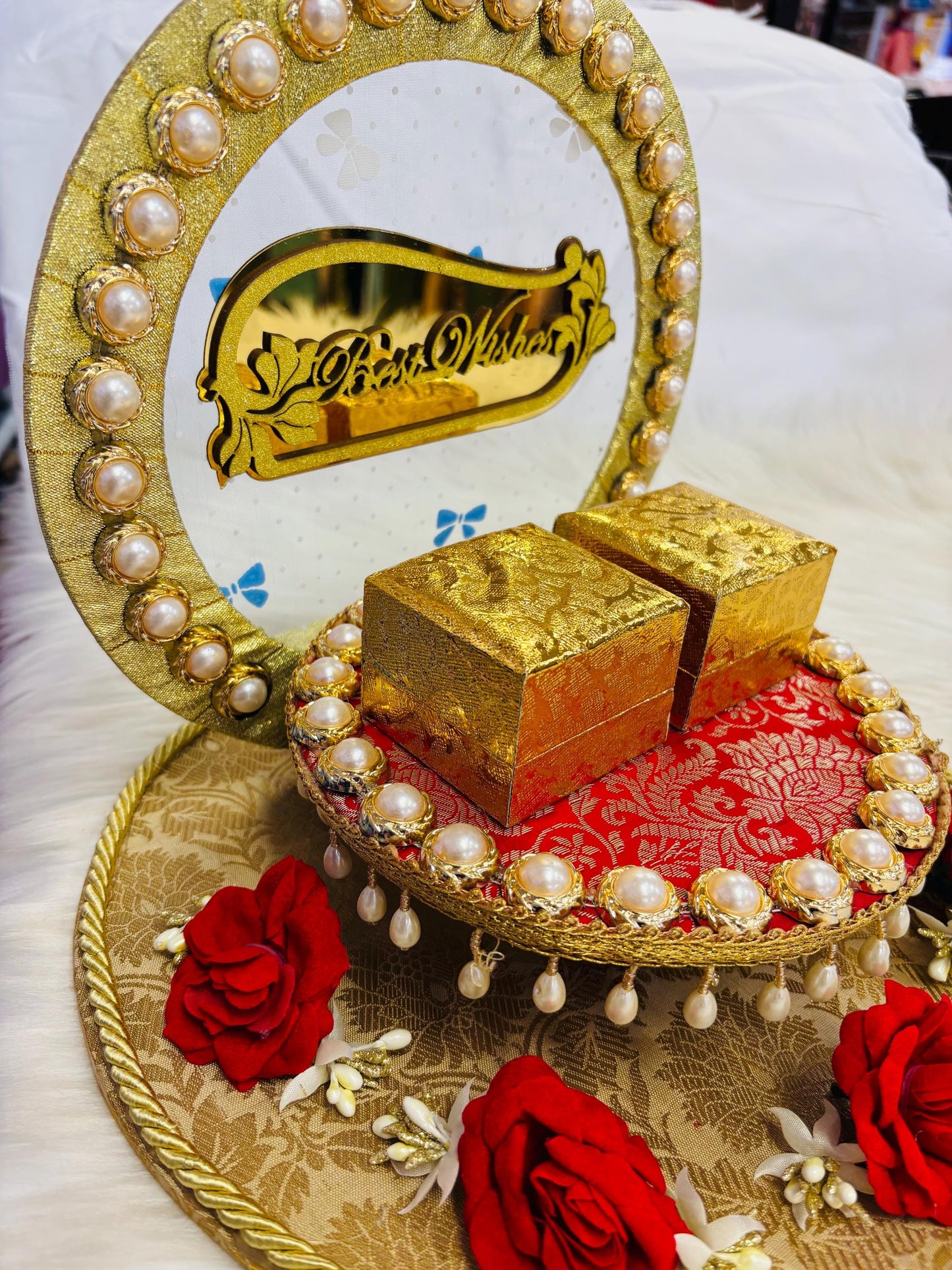 Decorative Engagement Round Ring Platter/ Hand Crafted Decorative Platter For Ring Ceremony/Ring Tray/Ring Box