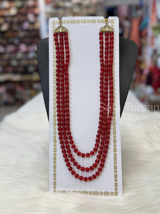 Indian Wedding- Bright Maroon Pearl Stone Beads Necklace for Men/Groom/Dullah for Wedding