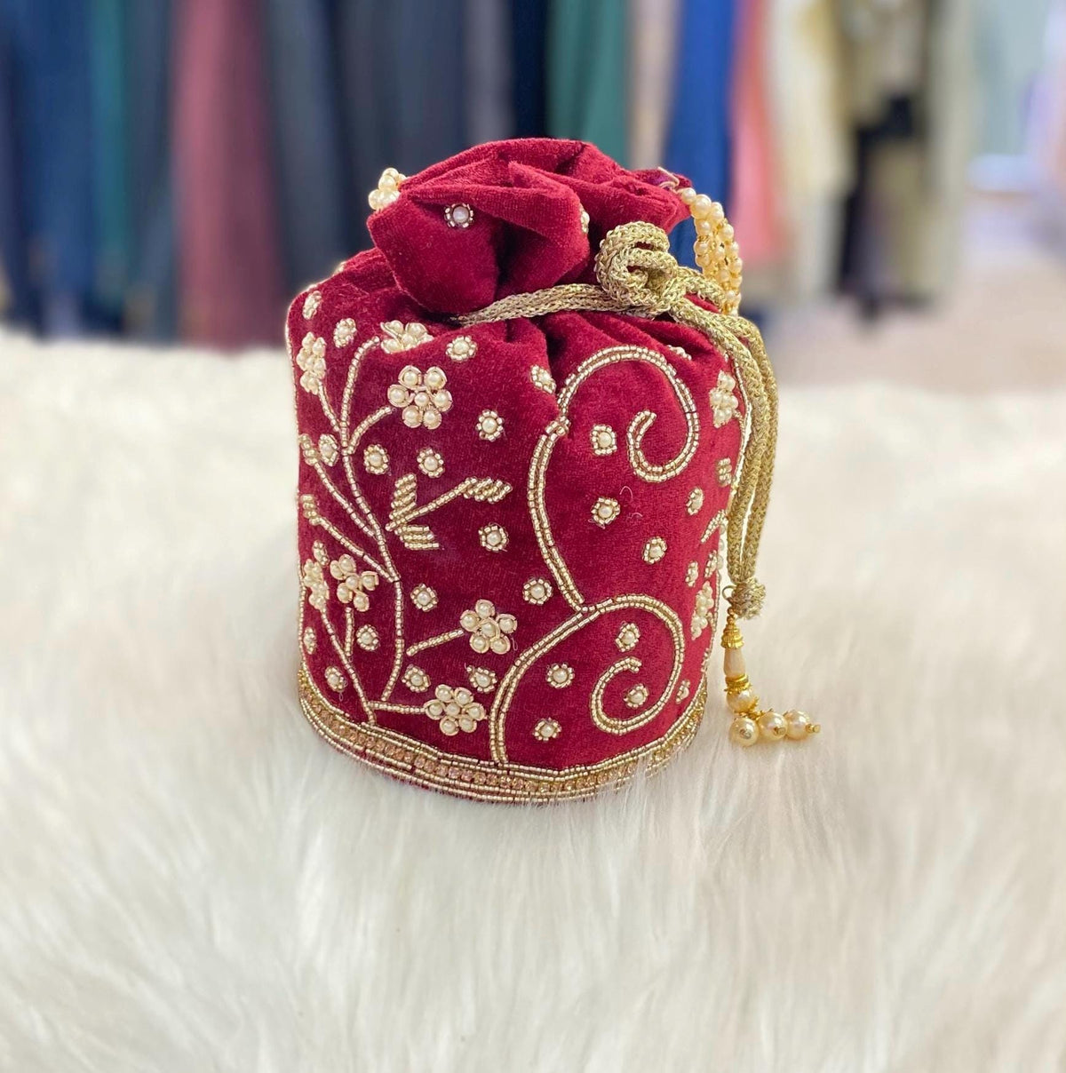Designer Bridal Potli Bag for women with Embroidery and Embellished Stones