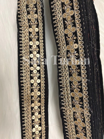 Black Embroidery Lace with Elegant Floral Leaves for Dresses, Sarees, Lehenga, Suits, Blouses, Dupatta, Chunri, and Craft
