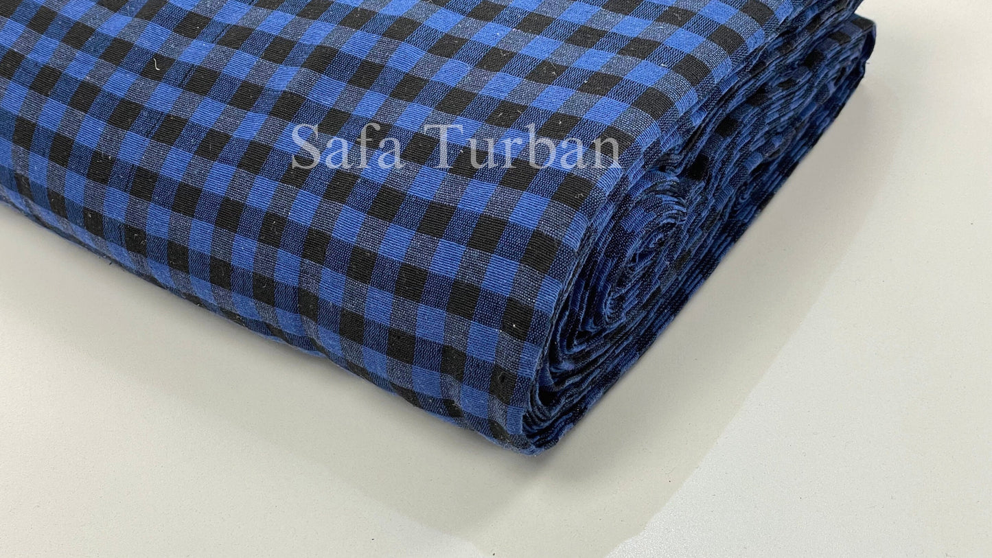 Sikh Desi Parna- Unstitched Royal Blue & Black Check Turban (Dabbi wala Parna)