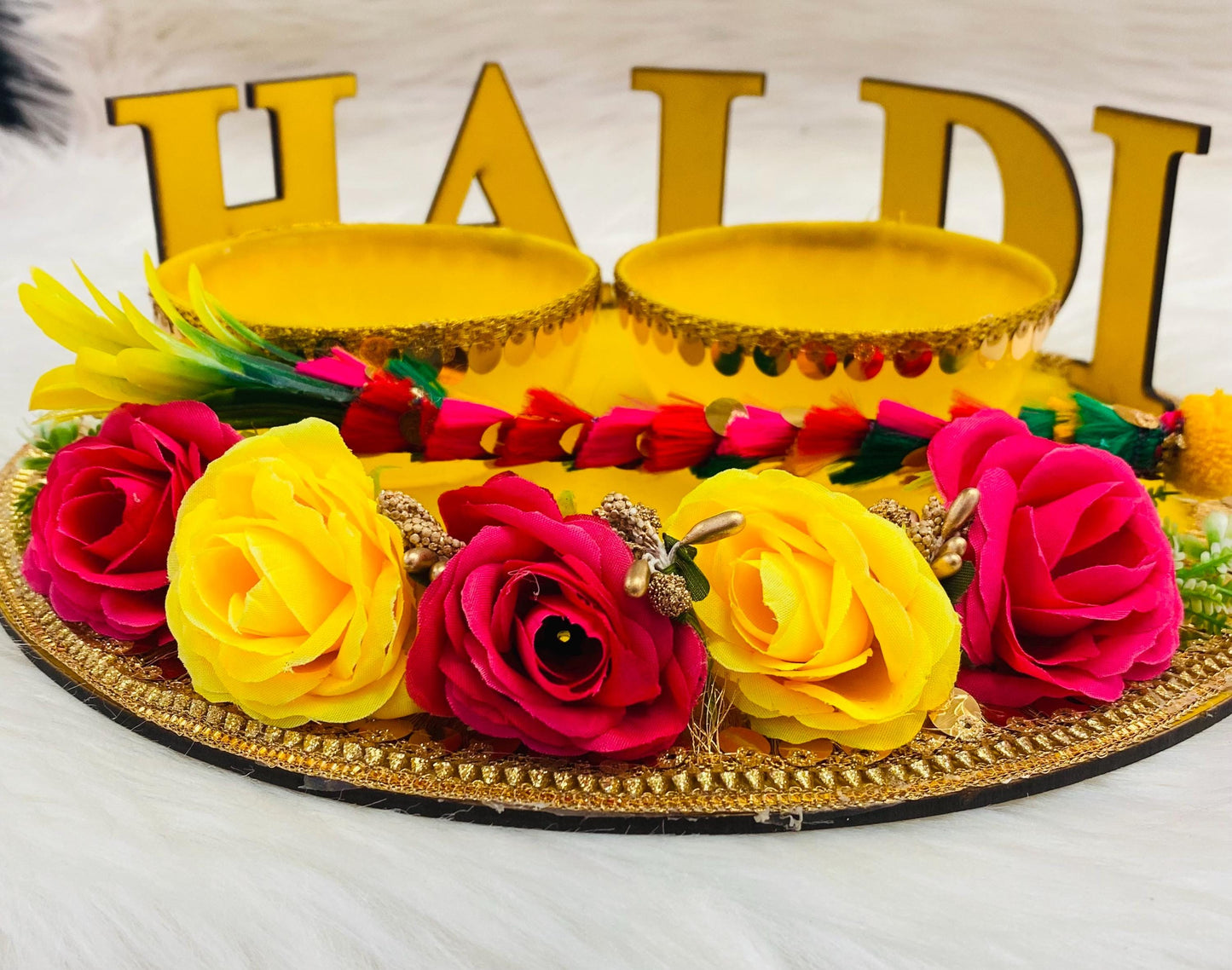 Wedding Accessories- Bride/Groom Mayian/ Haldi/ Maiyan/ Vatna Ceremony-Decorative  Wooden board and  2Bowls
