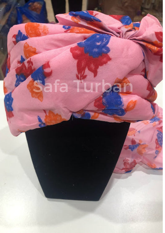 Baraati Wedding Turban- Pink Floral- Safa Turban/Pagdi/Premade Turban/ Wedding Safa/Turban/Pagdi for Men (Baraati/Family Turban)