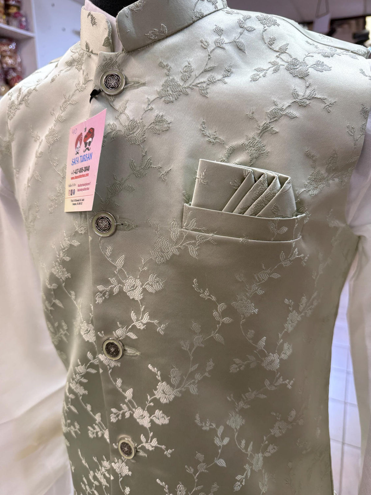 Designer Mint Green (Sage Green) Men Vest- Wedding Vest, Kurta Pajama Vest, Casual Wear (Size available 38,40,42,44,46)