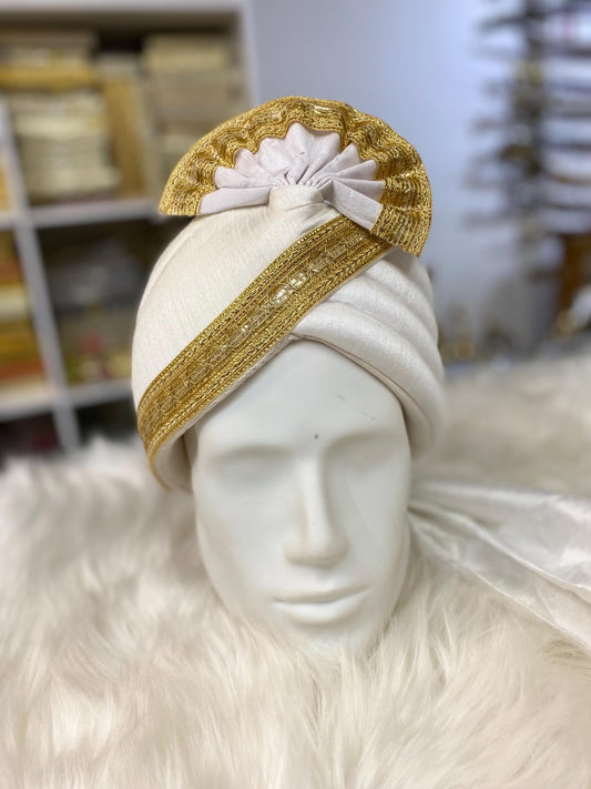 Groom Wedding Turban- White Thalapa- AdjustableTurban(with velcro)- Safa Turban/Pagdi/Premade Turban/ Wedding Safa/Turban/Thalapa