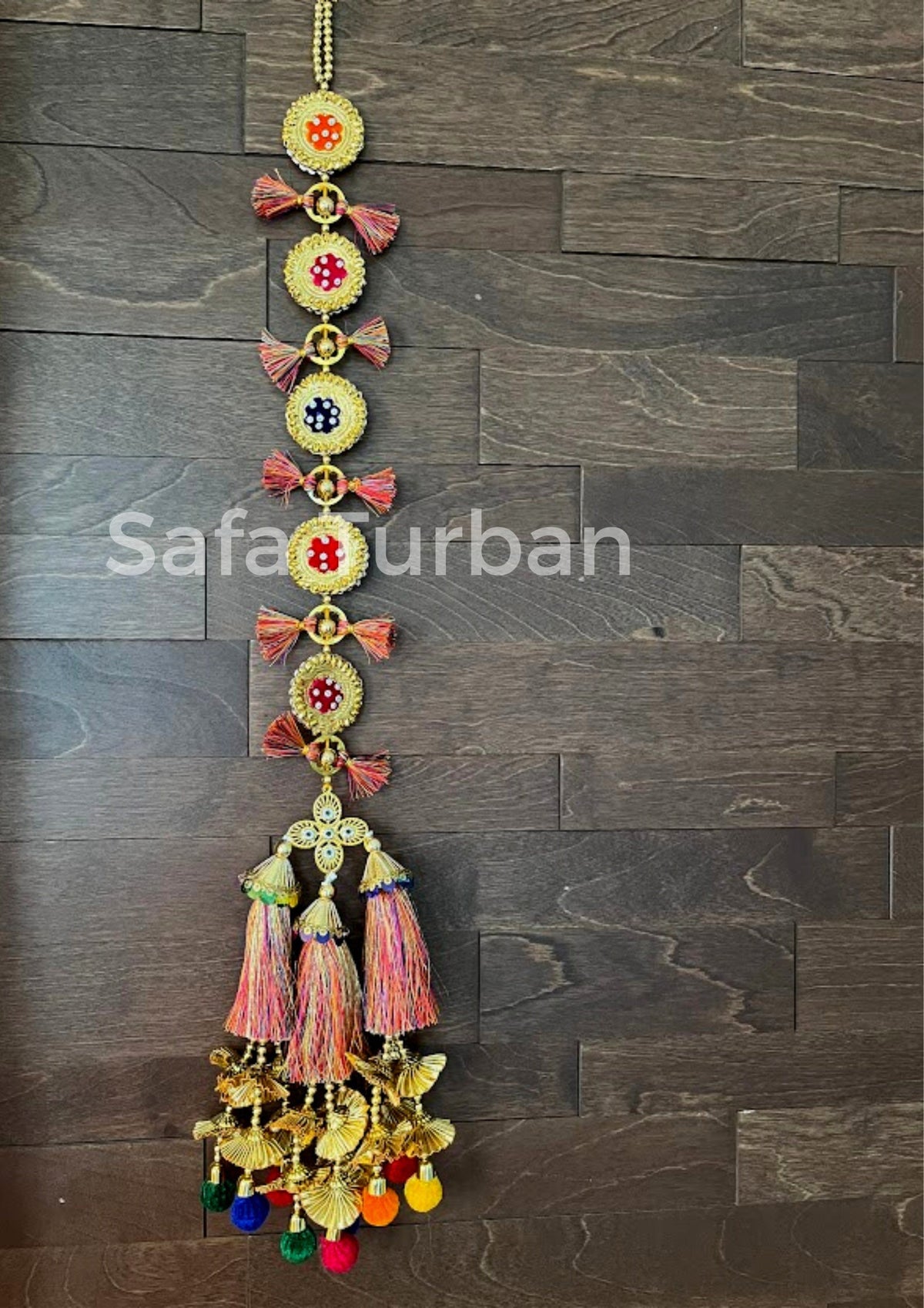 Punjabi Golden/Red Coloured Fabric Parandi Tassles Hair Extensions with Beads for Women and Girls (Sold per piece)