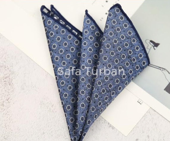 Men's Pocket Squares (Navy Blue colour base and Ivory colour design)