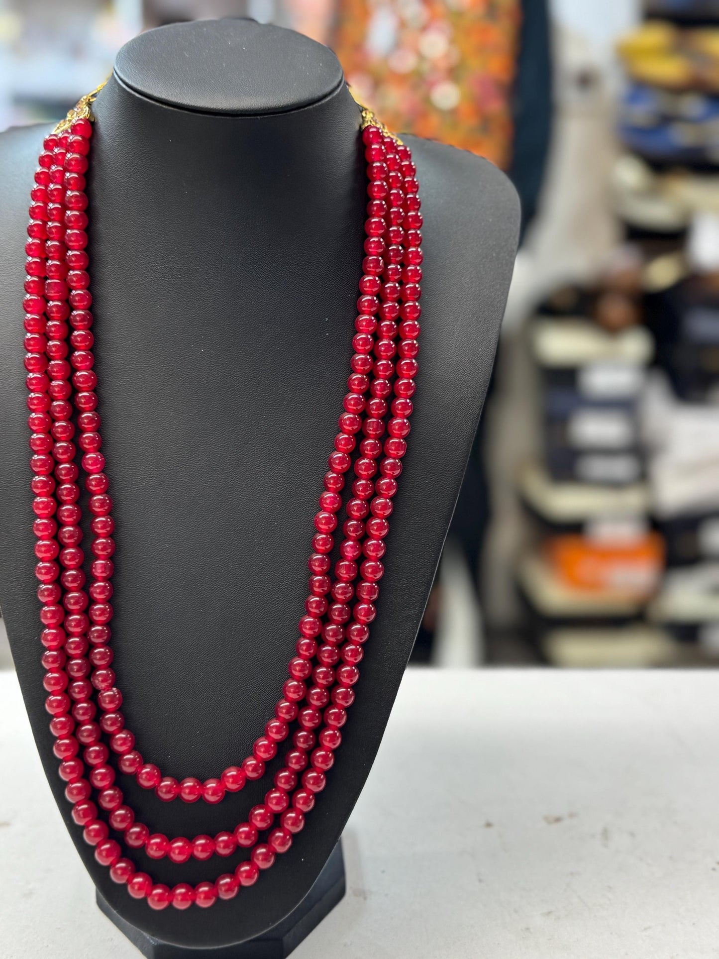 Indian Wedding- Red/Maroon (Bright Red) - Pearl Necklace for Men/Groom for Wedding