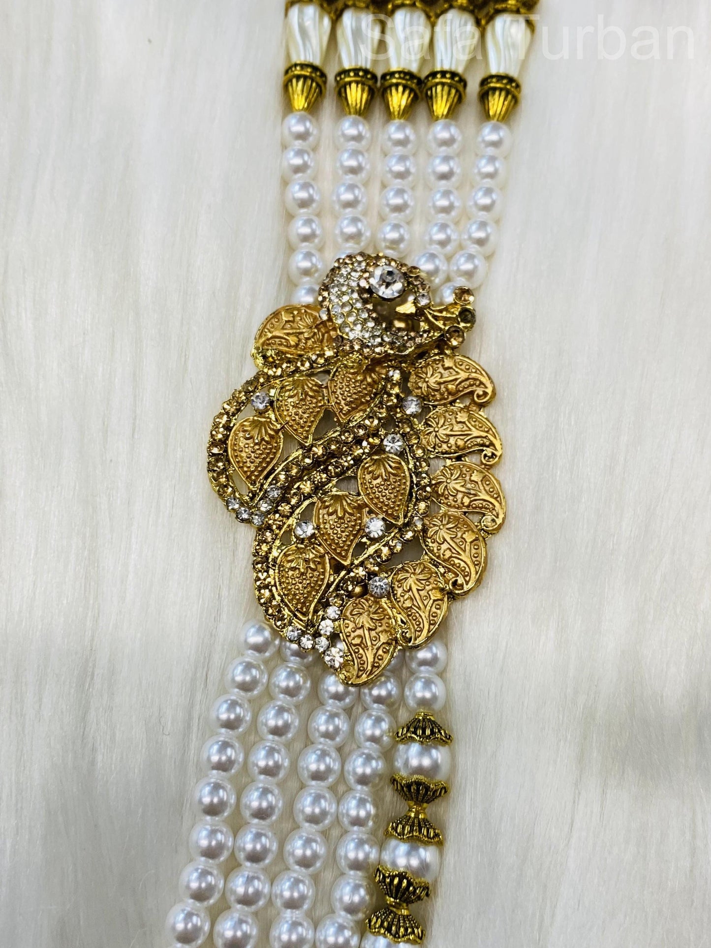 Indian Wedding- Pearl Stone Five Layer  Studded Necklace for Men/Groom for Wedding