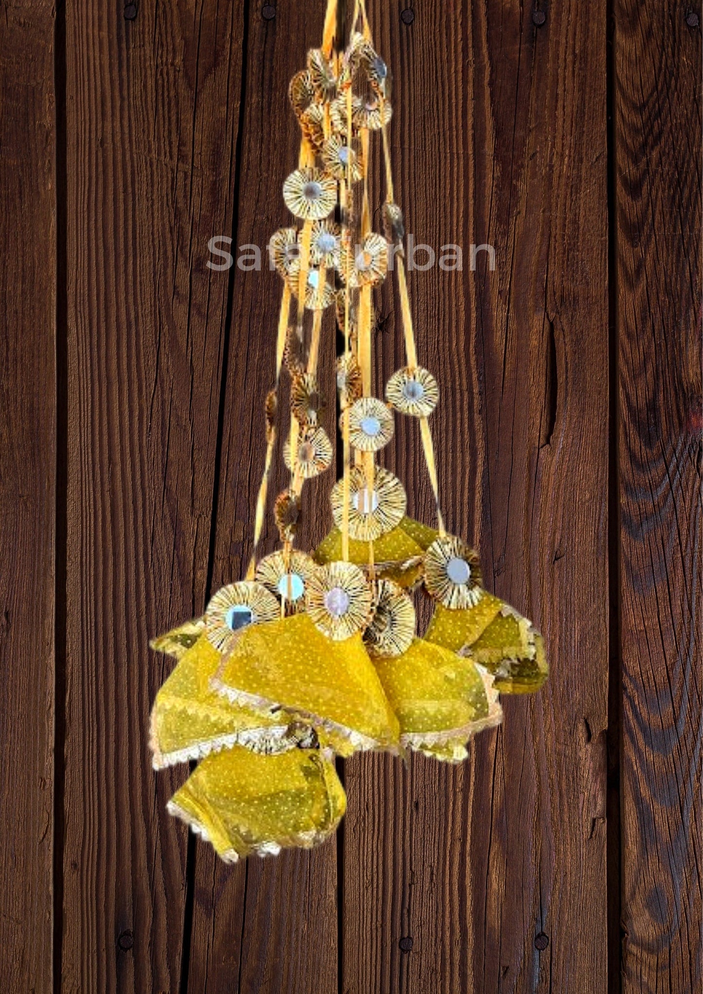 Tassels Decorative Hanging for Wedding Backdrops, Haldi, Wedding Event Decoration, Indian Wedding Net Fabric Hangings- Pack of 5 Strings