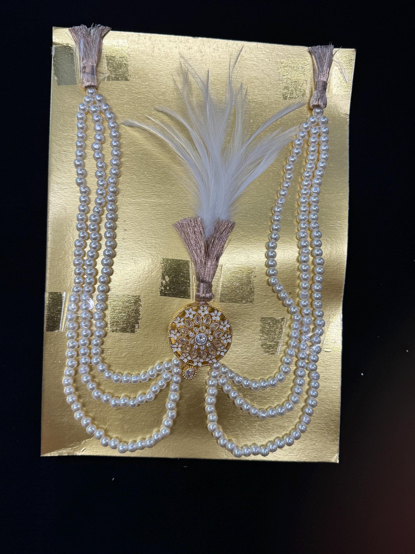 Kalgi, Sehra and Pearl Necklace Set -  Kalangi/Kalgi, Traditional Sehra, Pearl Necklace with Brooch for Groom (Trio Combo)