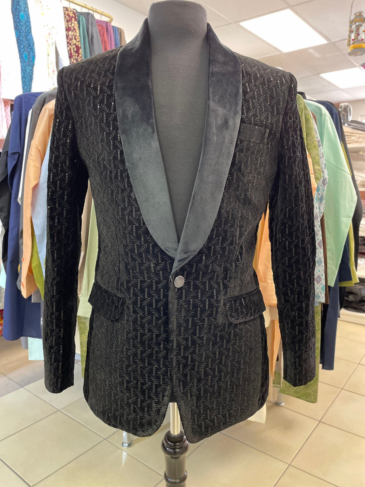 Designer Sequined Black Velvet Coat/Blazer/Jacket For Men