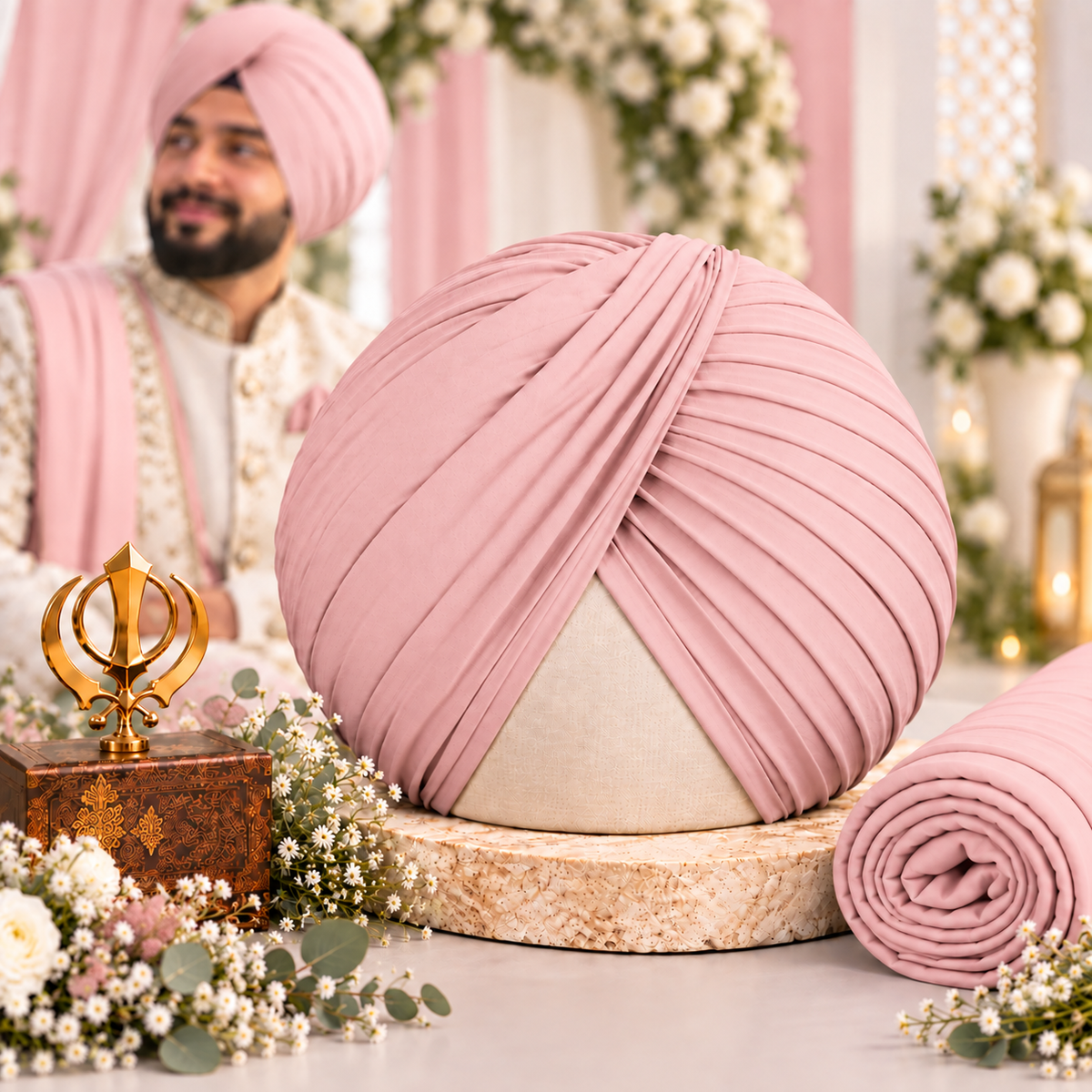 Sikh Turban- Peachi Pink  (Full Voile and Rubia(Medium)/Half and Half Voile)