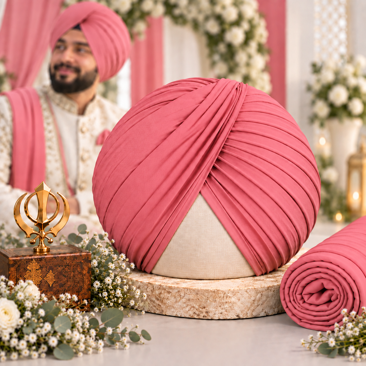 Sikh Turban- Brink Pink Colour (Full Voile and Rubia(Medium)/Half and Half Voile)