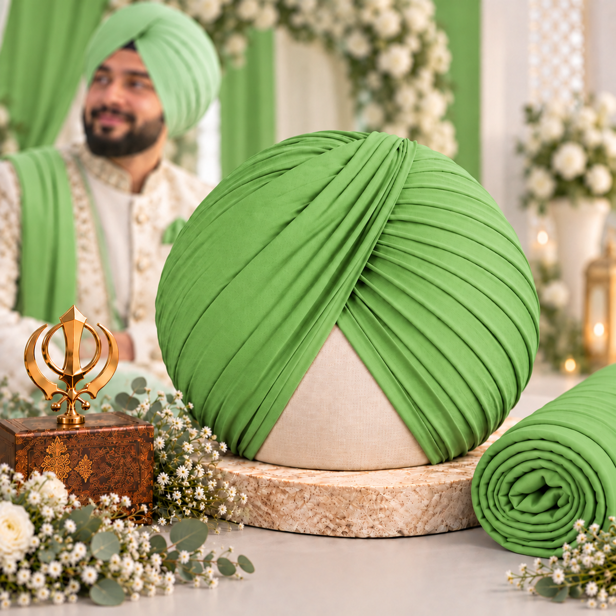 Sikh Turban- Pear Green  (Full Voile and Rubia(Medium)/Half and Half Voile)